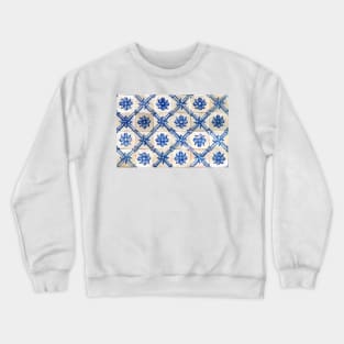 Portuguese tiles. Blue flowers and trellis Crewneck Sweatshirt